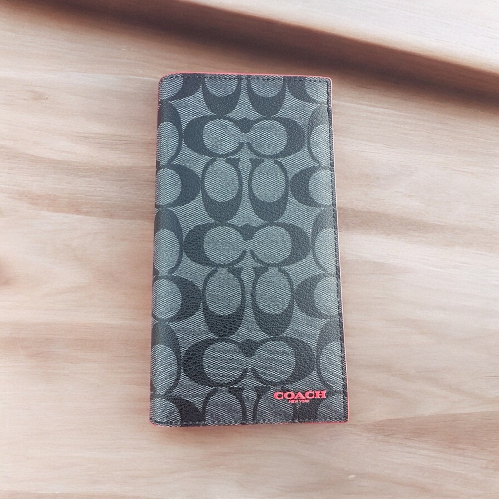 NEW COACH SLIM PASSAPORT/DOCUMENT HOLDER IN SPORT RED SIGNATURE CANVAS